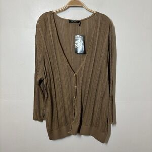 NEW Lauren Ralph Lauren Cable Knit Button Front Cardigan Sweater‎ Tan 3X